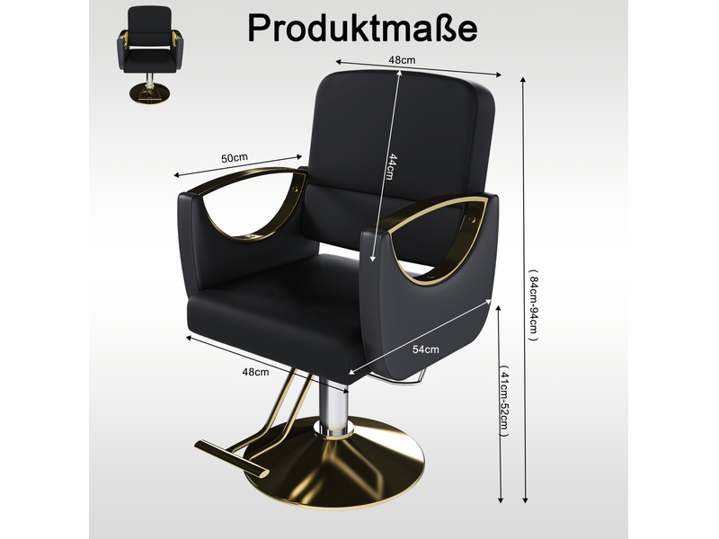  Chaise de coiffure 360° en pu noir avec base dorée  - Conforama C