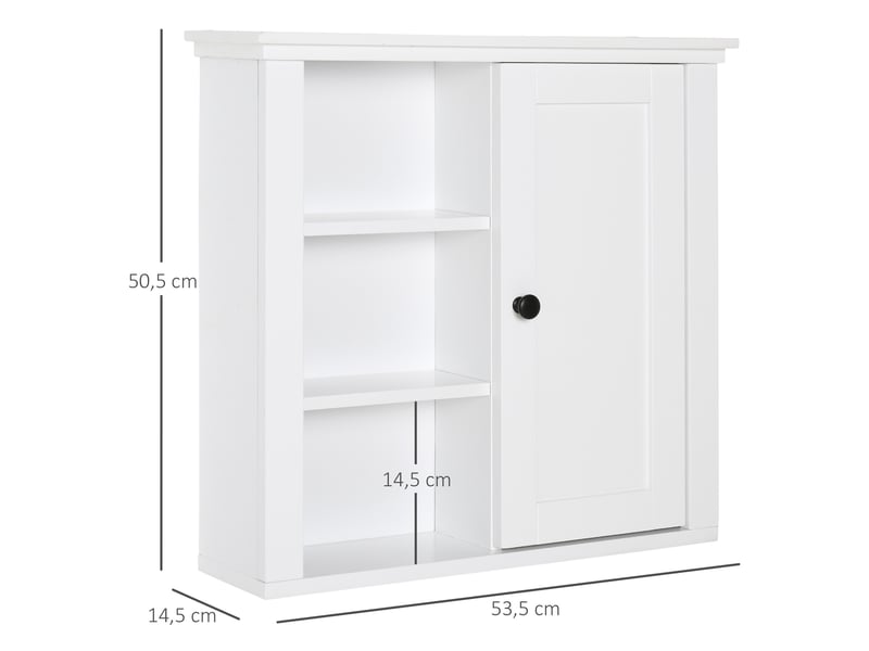  Armoire murale de salle de bain meuble suspendu wc placard 1 porte 3 niches dim. 53l x 14,5l x 50,5h cm en bois blanc  - Conforama E