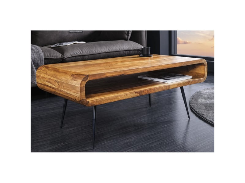  Table basse retrova 90 cm en bois de sheesham verni avec pieds métal noir et niche ouverte  - Conforama B