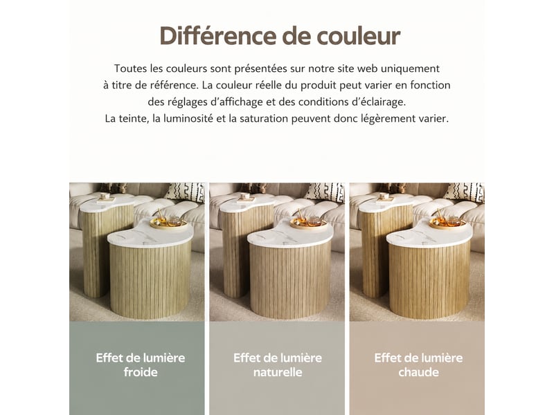  Ensemble de 2 tables basses compactes, effet marbre et bois, style moderne  - Conforama E