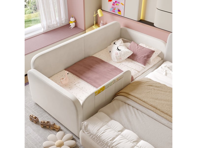  Lit avec rangement rembourré 90x200cm coloris blanc velours lit enfant blanc - Conforama E