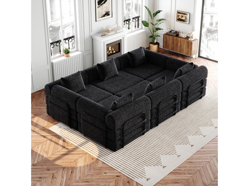  Canapé panoramique xxl modulable - 274x184x70cm - chauffeuse lit chenille, poches rangement, cadre acier - gris foncé  - Conforama B