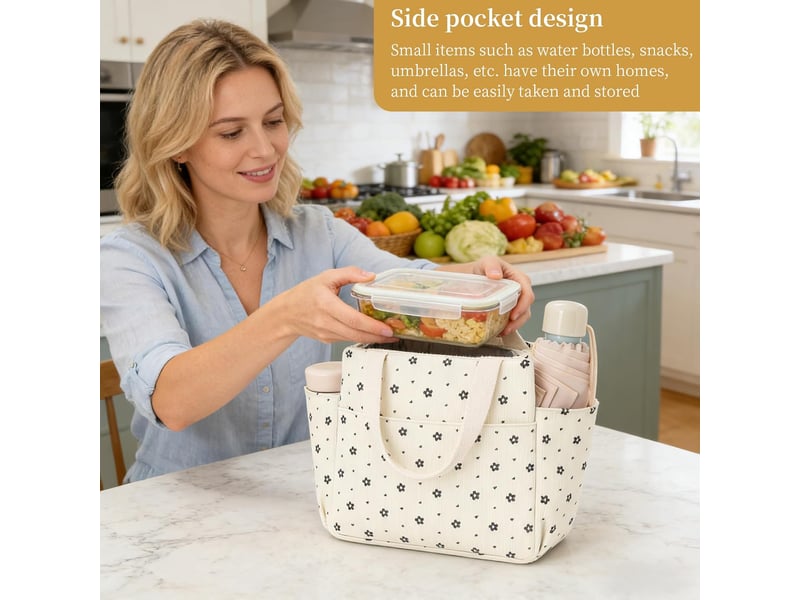  Velours côtelé sac isotherme repas femme, grande capacité sac lunch box, lunch bag isotherme avec de multiples poches, idéal pour le travail  - Conforama D