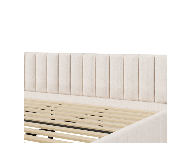  Lit rembourré, lit double, 180 x 200 cm, avec sommier à lattes et tête de lit rembourrée, revêtement en chenille beige  - Conforama E