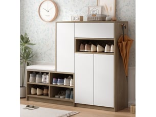 Meuble à chaussures avec assise rembourrée, portes sans poignées, étagères réglables pour entrée, 140 × 35 × 110 cm