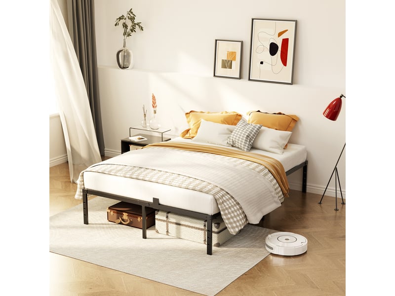  Lit 160x200 cm, lit double avec cadre de lit métallique, structure robuste et antidérapante, design minimaliste, silencieux, résistant à la rouille et durable, charge maximale 500 kg, noir  - Conforama B
