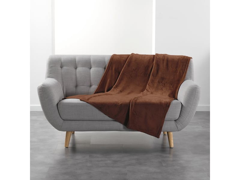  Plaid uni en flanelle flanou 125x150cm choco  - Conforama C