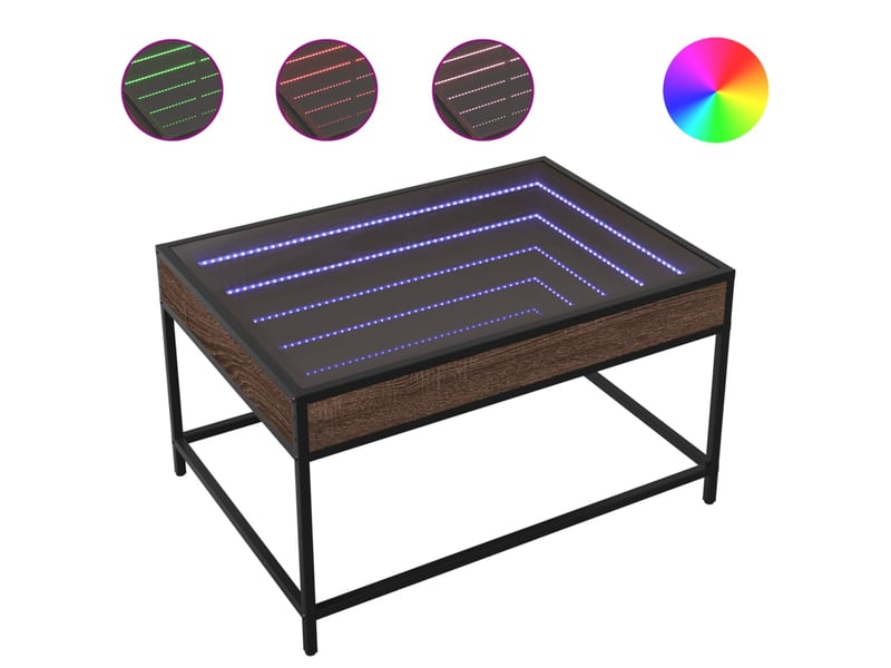  Table basse - table de salon - table à thé avec led infini chêne marron 70x50x41 cm  - Conforama A