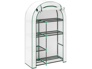 Serre de jardin 100 x 45 x 160 cm – blanche – 7 étagères, porte enroulable et housse anti-uv