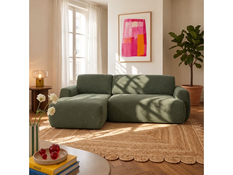 Canapé d'angle gauche compressé westa 4 places tissu chenille vert  - Conforama D