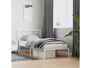 Lit adulte, lit simple, cadre de lit métal sans matelas avec tête de lit blanc 90x200cm cf9430