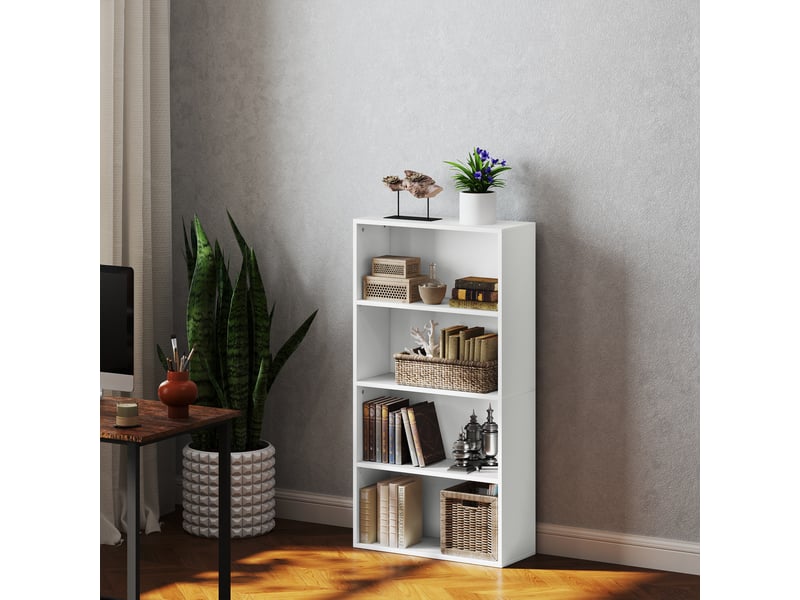  Bibliothèque à 4 niveaux avec 2 étagères modulables, en bois, 60 x 24 x 115,5 cm, blanche  - Conforama D