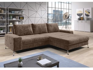 Canapé d'angle droit convertible <strong>AX LIVING </strong> <strong>Artemia</strong> 4 places Velours marron avec coffre de rangement
