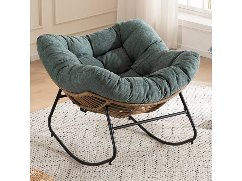  Fauteuil à bascule en chenille - 95x107x83 cm - chaise berçante ergonomique cadre métal détente salon chambre - vert  - Conforama B