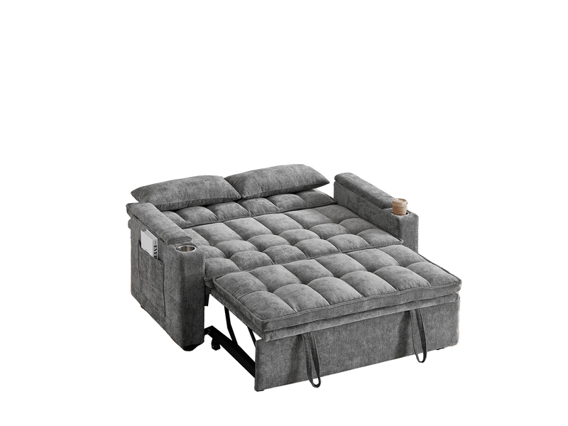  Canapé convertible 3-en-1, canapé 2 palces 142x89x89 cm en chenille gris avec rangements  - Conforama D