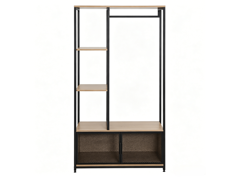  Portant à vêtements penderie ouverte en métal et mdf noir et chêne clair 90x40x167 cm  - Conforama A