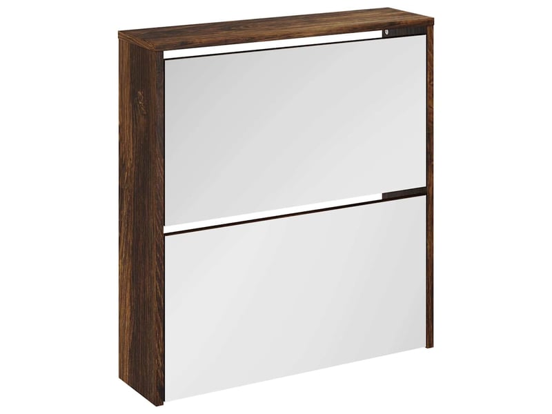  Meuble à chaussure, armoire à chaussures miroir à 2 niveaux chêne fumé 63x17x67 cm  - Conforama A