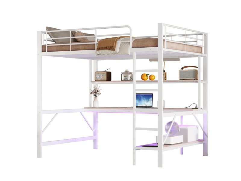  Lit mezzanine 140x200 cm coloris blanc led métal lit enfant blanc - Conforama A