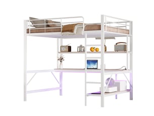 Lit mezzanine 140x200 cm <strong>MERAX</strong>  <strong>lit enfant blanc</strong> coloris blanc