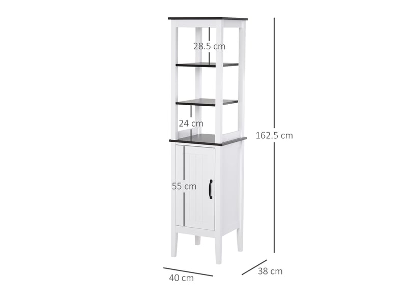 Armoire de salle de bain haute et étroite, meuble gain de place avec 3 étagères ouvertes, étagère réglable, pour le linge, 40 x 38 x 162,5 cm, blanche - Conforama E