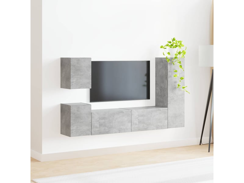  Ensemble meuble tv - banc tv - meuble de rangement 4 pcs gris béton bois d'ingénierie  - Conforama D