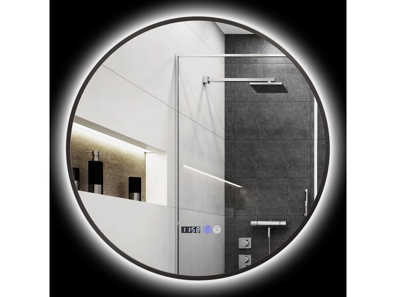  Miroir salle de bain rond led intensité variable anti-buée tactile noir, compatible maison  - Conforama A
