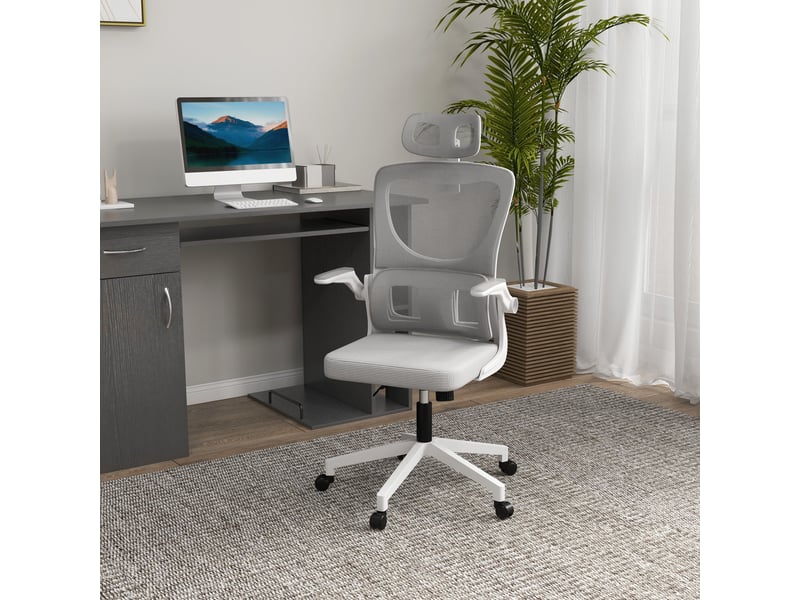  Chaise de bureau ergonomique réglable avec accoudoirs et soutien lombaire - lpospi - dossier inclinable, maille - gris  - Conforama B
