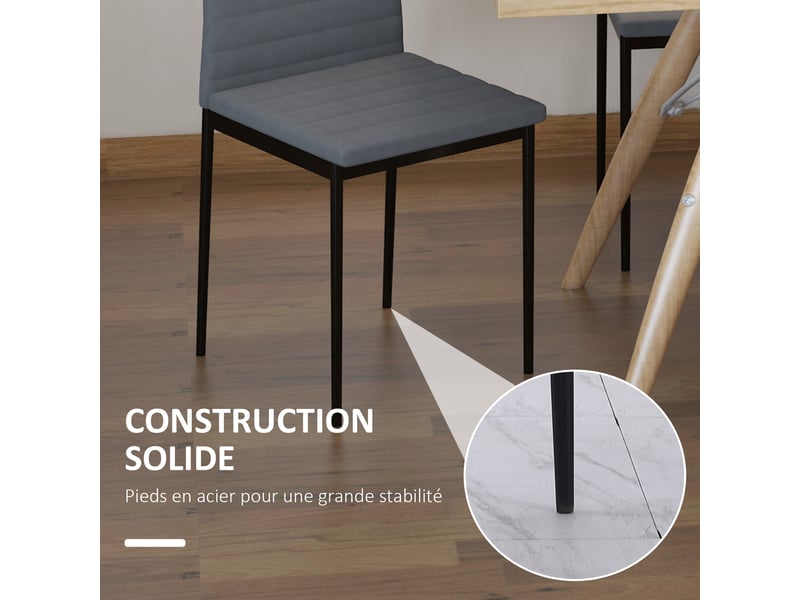 Lot de 4 chaises de salle à manger chaises de cuisine avec dossier haut pieds en métal et tissu en lin 41x50x97cm gris  - Conforama D