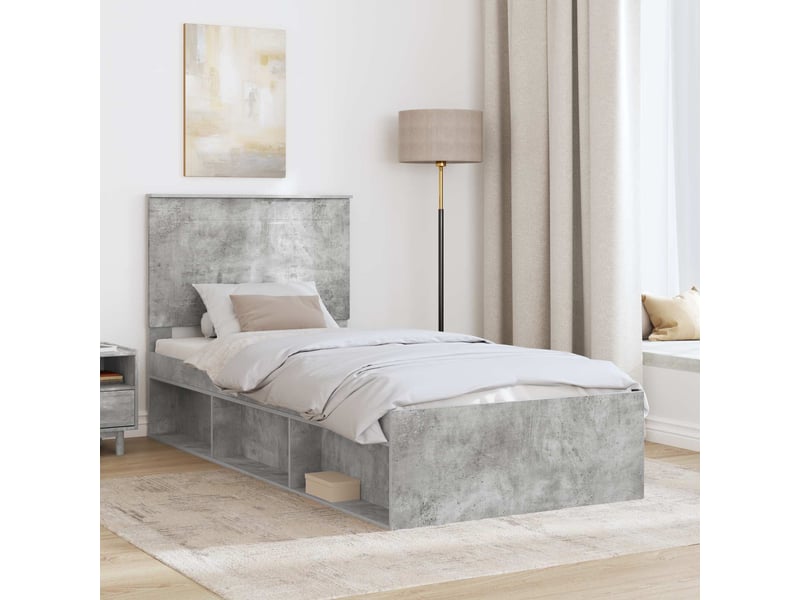  Lit simple- lit adulte -  cadre de lit uni gris béton 100 x 200 cm bois de pin massif  - Conforama B