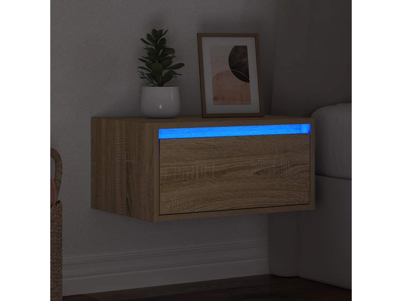  Table de chevet, table d'appoint murale avec lumières led chêne sonoma  - Conforama E