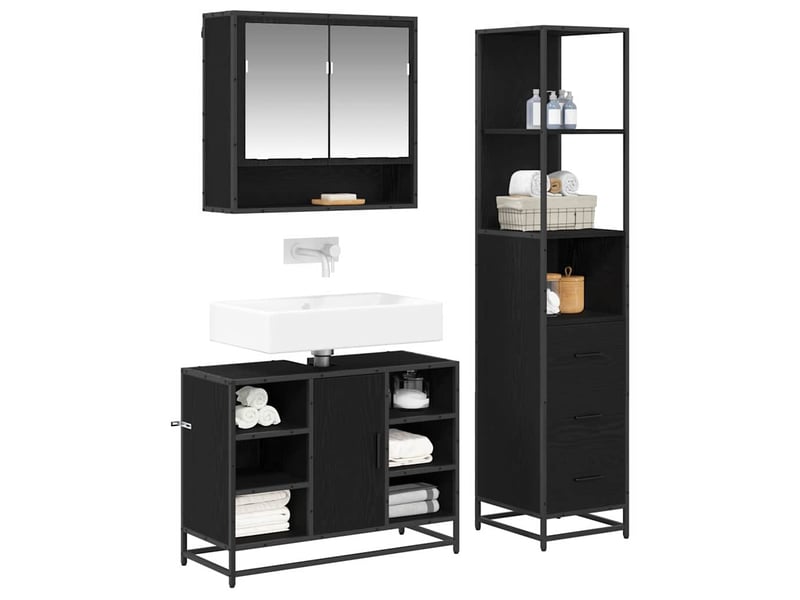 Ensemble de mobilier de salle de bain 3 pièces chêne noir cf64465 - Conforama C