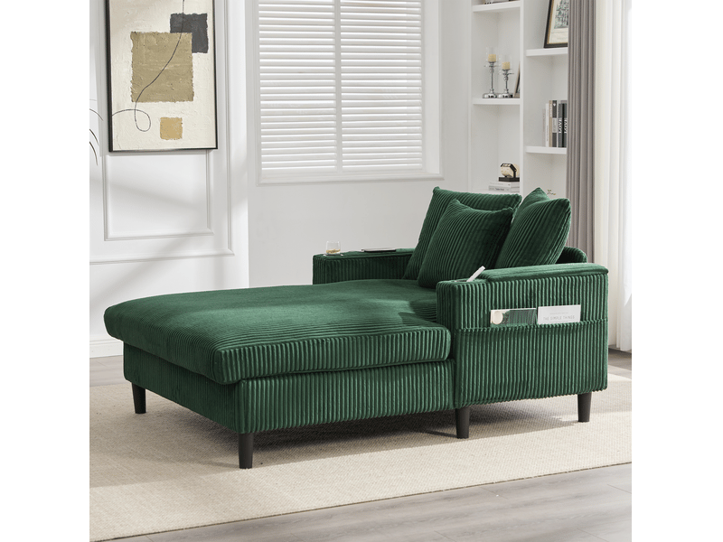 Chaise longue multifonctionnelle en velours côtelé, grand espace de repos, led, port usb, rangement, 3 coussins - Conforama E