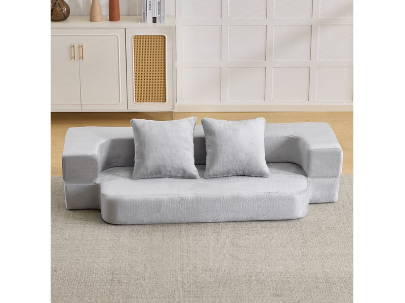  Canapé convertible 2 places pliable en tissu gris clair 190 x 102 x 42 cm  - Conforama D