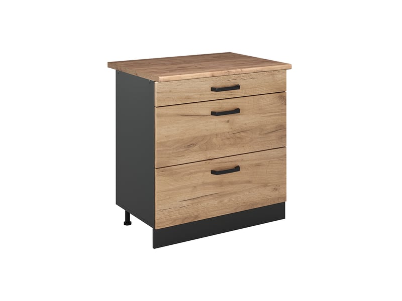  Vicco meuble cuisine, chêne doréanthracite, 80cm avec 3 tiroirs plan de travail chêne doré  - Conforama A