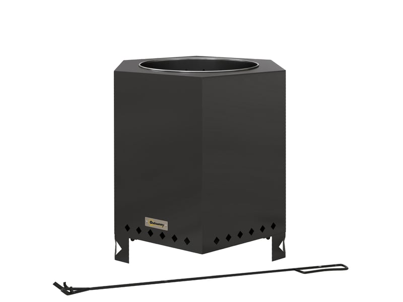  Brasero de table hexagonal 45 x 38,8 x 46,5 cm – noir – combustion secondaire avec tisonnier inclus  - Conforama A