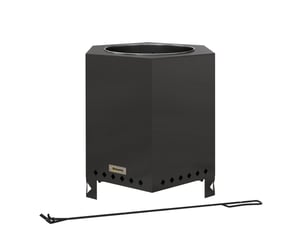Brasero de table hexagonal 45 x 38,8 x 46,5 cm – noir – combustion secondaire avec tisonnier inclus