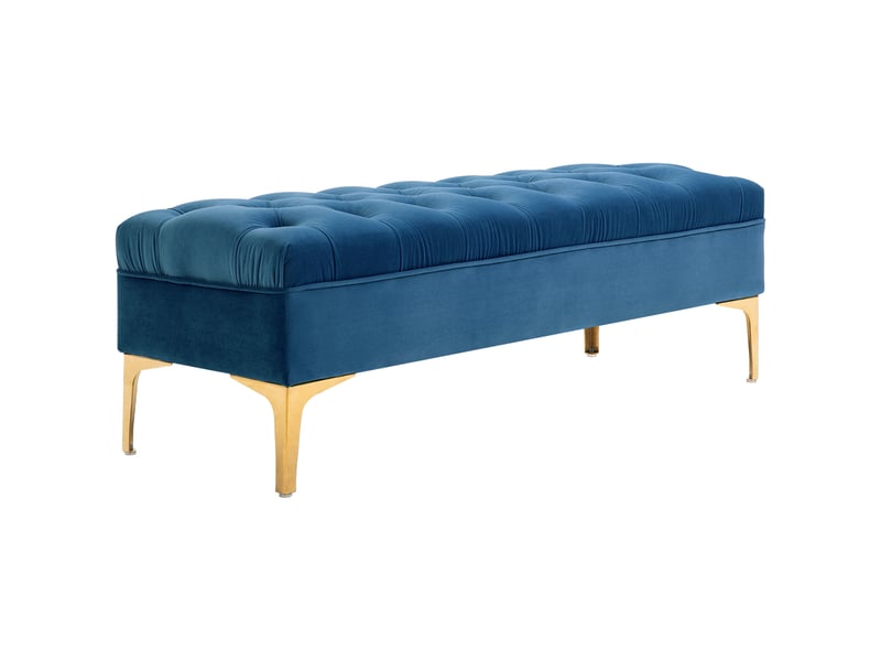  Banc, banc de lit, banc à chaussures avec pieds surélevés, chambre, velours, bleu  - Conforama A