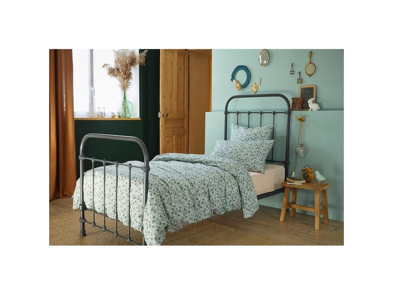  Allison - housse de couette 140x200cm gaze de coton coloris bleu motifs fleurs  - Conforama B
