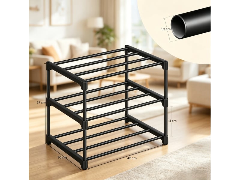  Étagère à chaussures tcqpz 3 niveaux ouverte 42 x 30 x 37 cm métal noir  - Conforama C