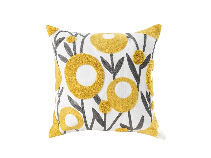  Housse de coussin carrée brodée en toile de coton avec motif fleurs pastorales - 45 x 45 cm, jaune  - Conforama A