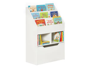 Bibliothèque étagère multi-rangement 3 étagères 2 niches grand tiroir en bois blanc