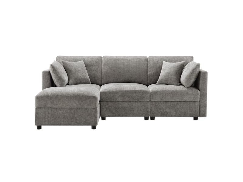  Canapé d'angle modenvie 3 à 4 places en chenille gris avec pouf mobile et accoudoirs réglables 218 x 156,5 x 86 cm  - Conforama A