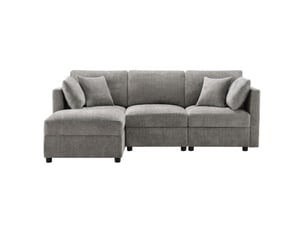 Canapé d'angle modenvie 3 à 4 places en chenille gris avec pouf mobile et accoudoirs réglables 218 x 156,5 x 86 cm