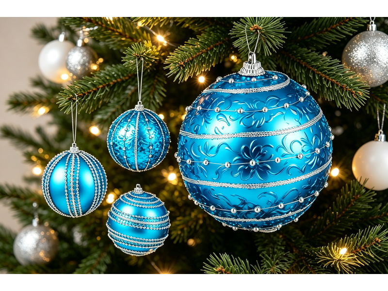  Lot de boules de noël krist+ bleu pvc relief ø 8 cm (12 unités) S3627695 - Conforama C