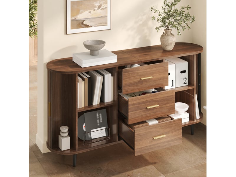 Buffet de salon avec 3 tiroirs, portes coulissantes, 160x40x80,5 cm, mdf noyer - Conforama E