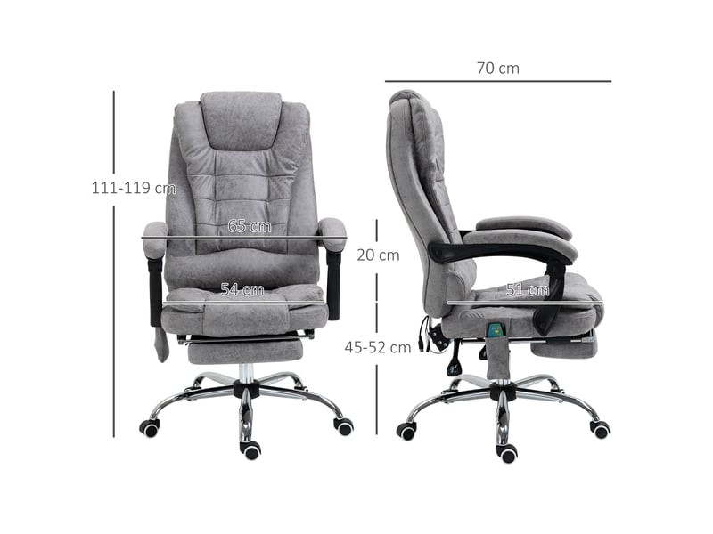  Fauteuil de bureau avec fonction massage, fauteuil de bureau ergonomique inclinable et chauffant, télécommande, gris  - Conforama E