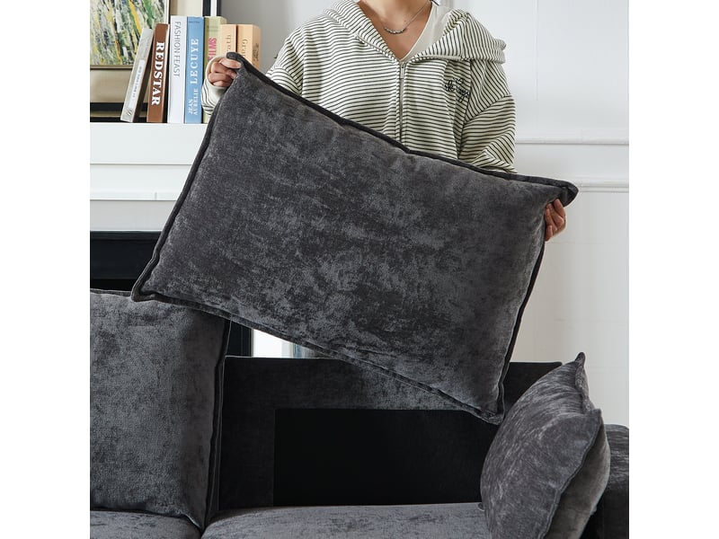 Canapé modulable 6 places en u avec rangement intégré, canapé d'angle convertible lit pour invités, revêtement chenille gris - Conforama E