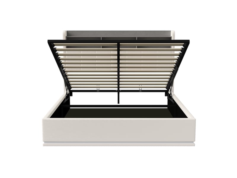  Lit hydraulique 140x200 avec éclairage led, lit coffre avec rangement et tête de lit capitonnée cadre de lit double avec led et chargeur usb lit 2 places avec lattes beige velours, sans matelas  - Conforama W