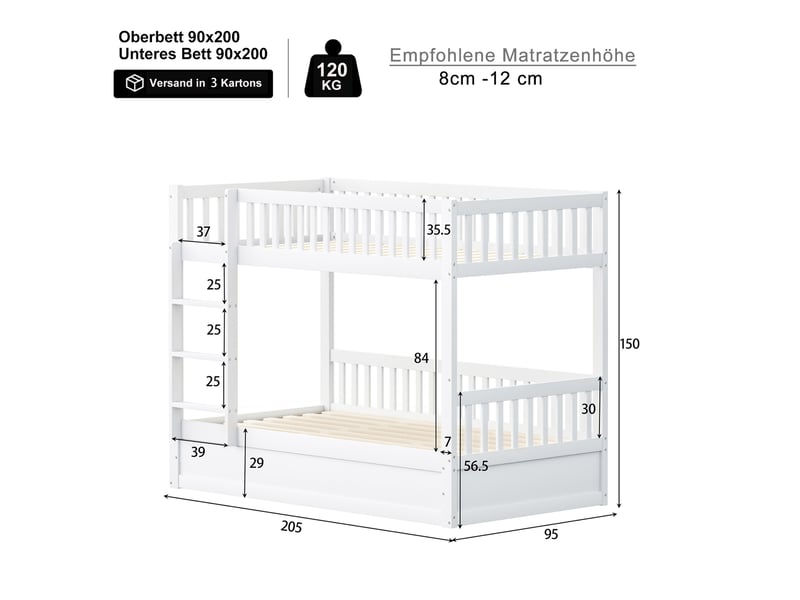 Lit superposé enfant 90x200 cm avec rangement hydraulique coloris blanc - Conforama C