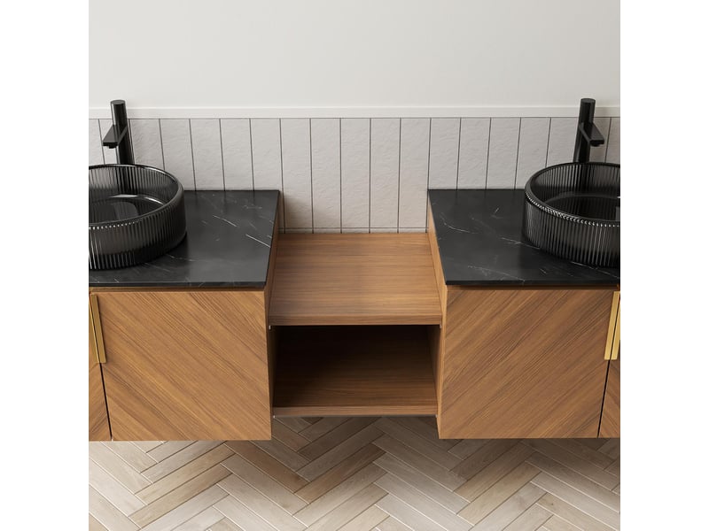  Meuble sous-vasque suspendu 192 cm 4 portes et 2 vasques en verre W3209S00056 - Conforama D